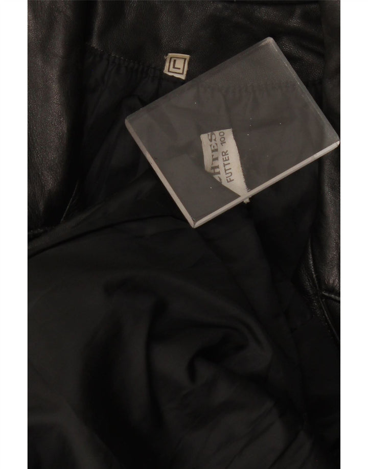 VINTAGE Γυναικείο Δερμάτινο Παλτό UK 14 Large Μαύρο Δερμάτινο