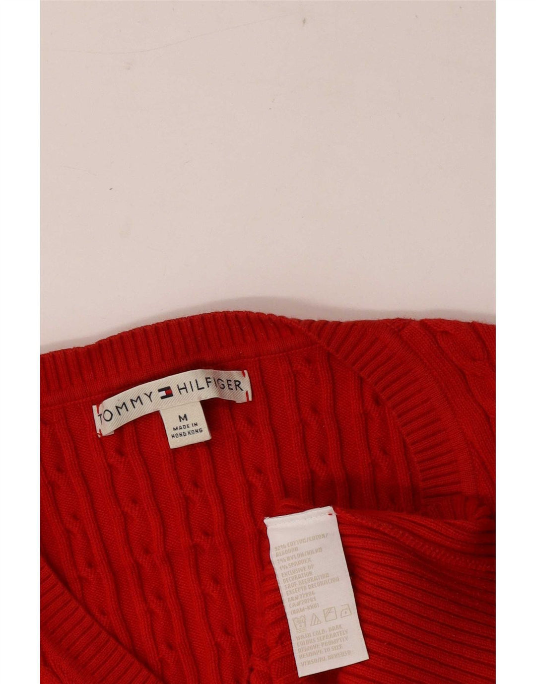 Tommy Hilfiger γυναικείο πουλόβερ με κανονική εφαρμογή με V λαιμόκοψη UK 12 Μεσαίο κόκκινο