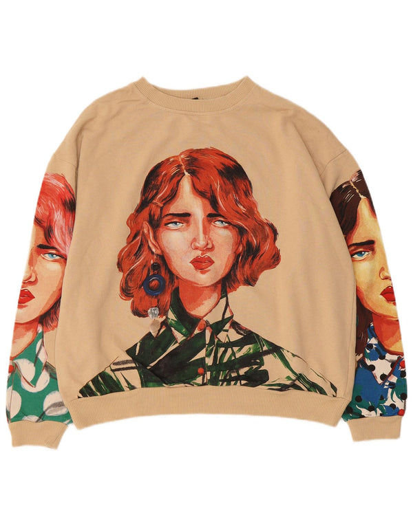 Γυναικείο γραφικό φούτερ ZARA oversized Crop Jumper UK 14 Medium Beige