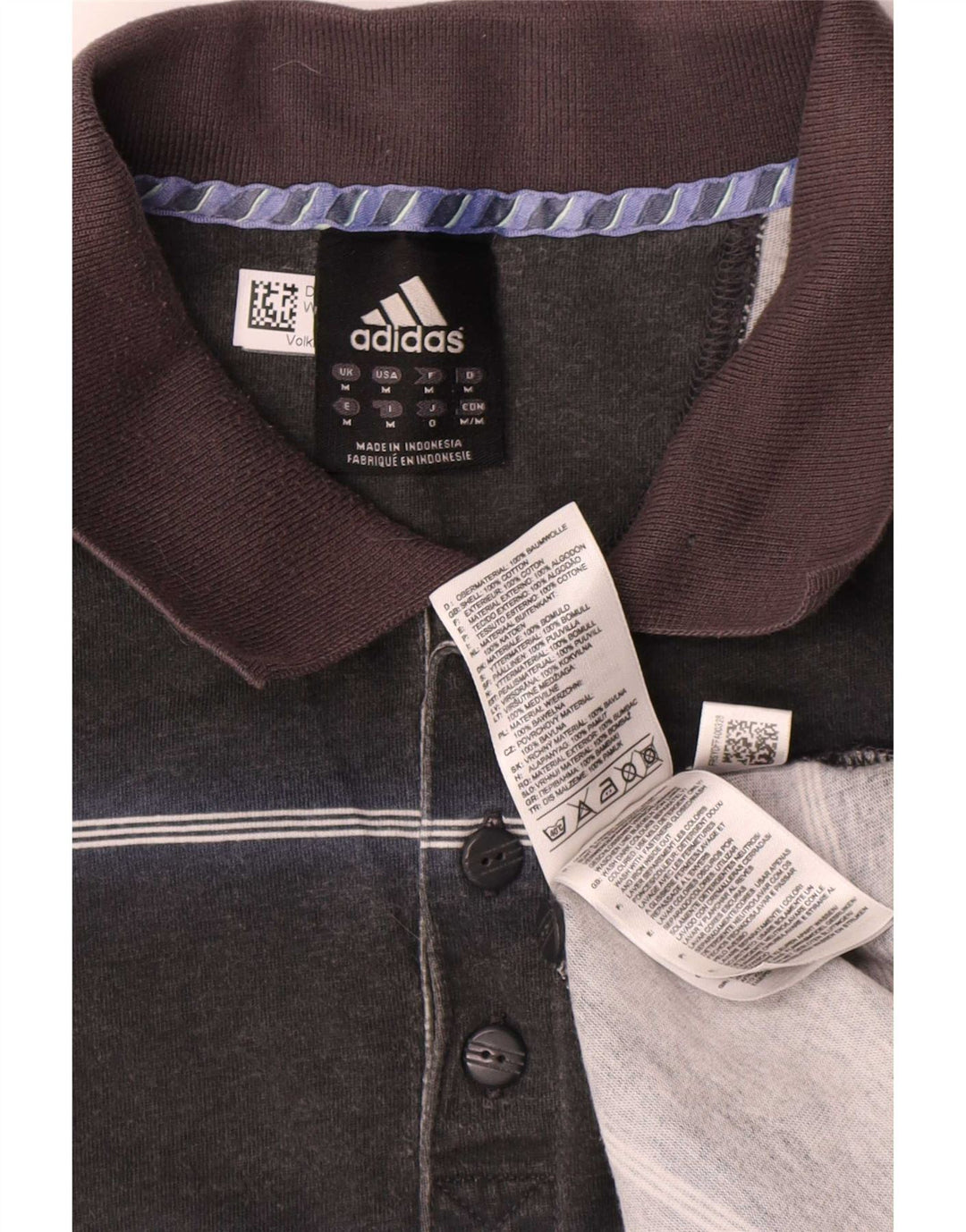 Ανδρικό πουκάμισο πόλο Adidas, μεσαίο μαύρο ριγέ βαμβακερό