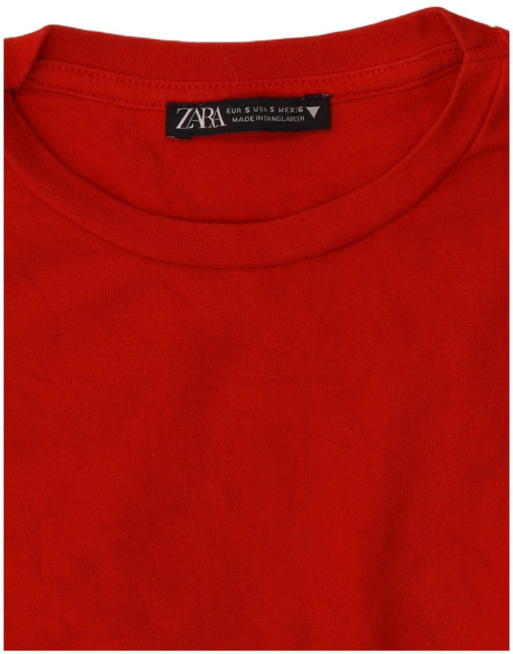Zara Γυναικείο Crop Top Μακρυμάνικο UK 8 Small Red
