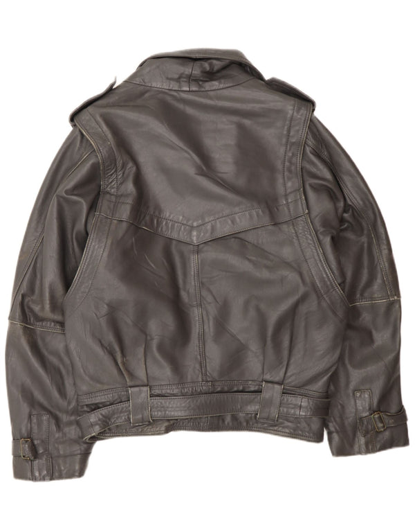 Vintage Ανδρικό Military Loose Fit Leather Jacket UK 36 Small Black Leather