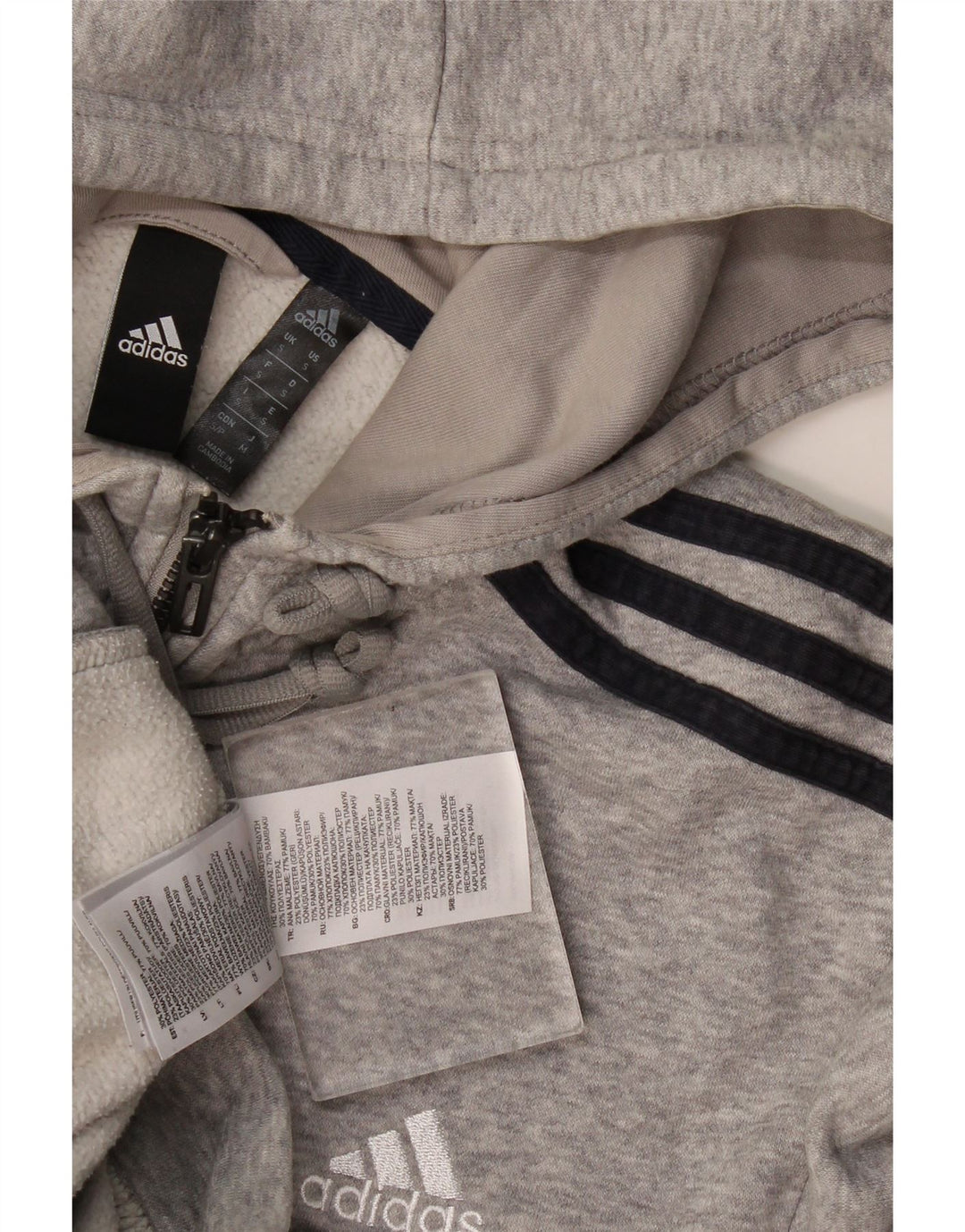 Ανδρικό πουλόβερ με κουκούλα με φερμουάρ Adidas μικρό γκρι βαμβακερό