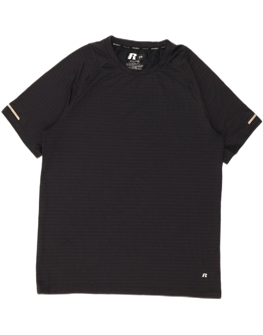 RUSSELL ATHLETIC Mens T-Shirt Top Large Black Striped Polyester Vintage Russell Athletic and Second-Hand Russell Athletic from Messina Hembry 