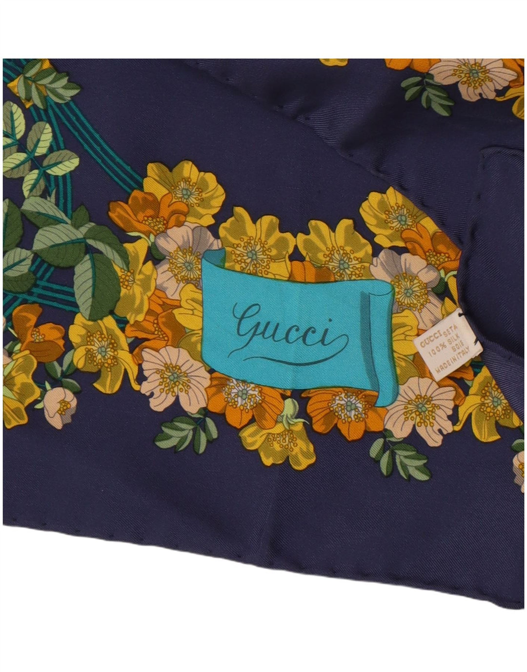 Γυναικείο γραφικό τετράγωνο κασκόλ Gucci One Size Navy Blue Floral Silk Classic