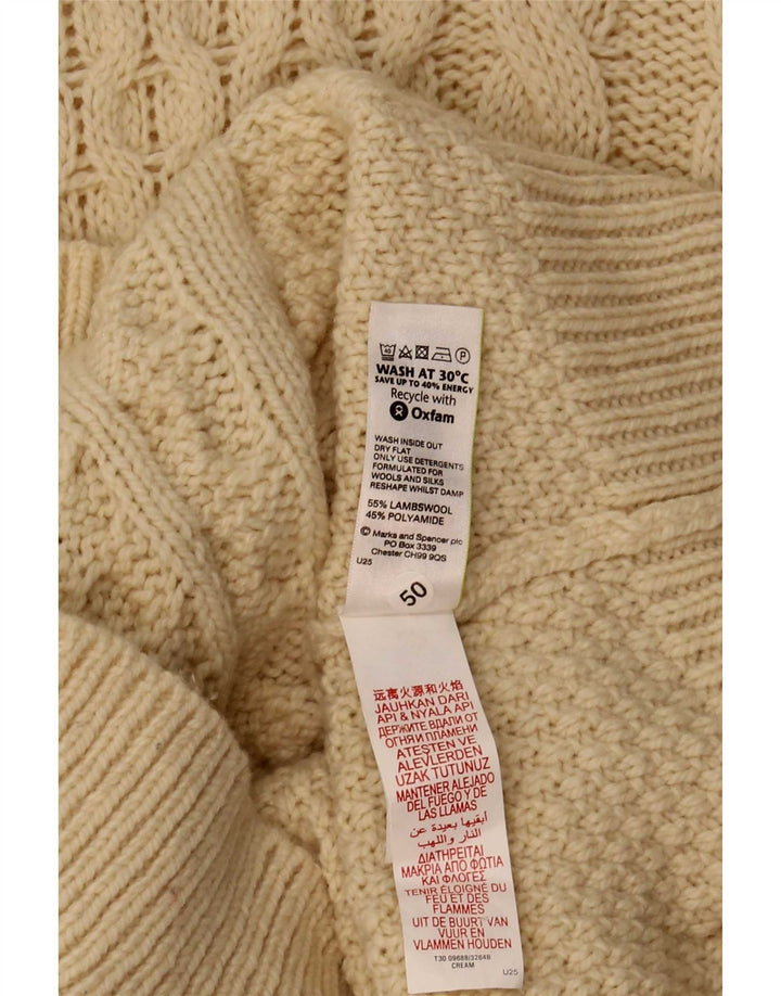 Marks & Spencer Ανδρικό πουλόβερ με λαιμόκοψη μεγάλου μπεζ μαλλί αρνιού