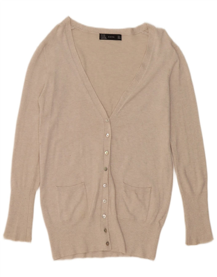 Zara Γυναικεία Ζακέτα UK 14 Large Beige Rayon