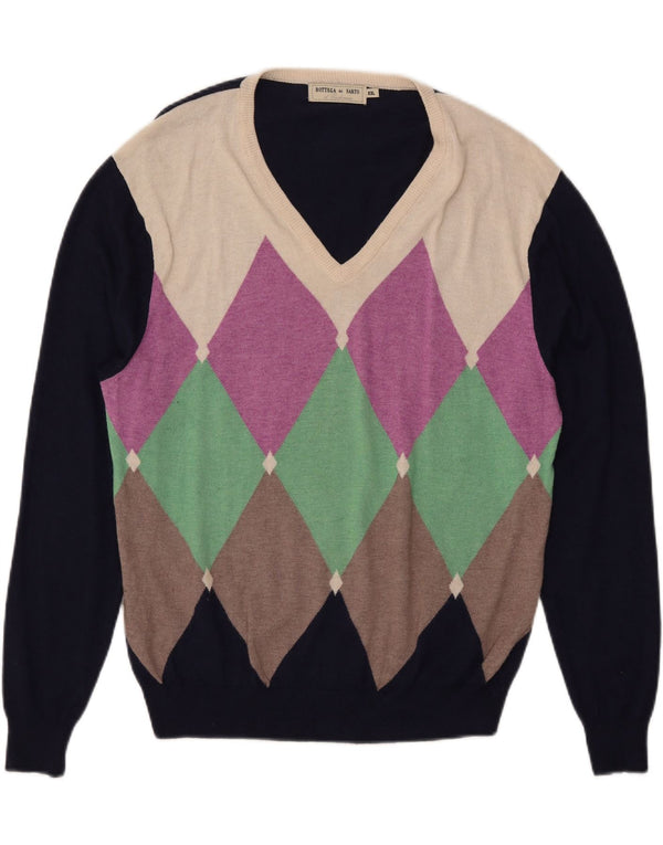 Bottega Del Sarto Ανδρικό πουλόβερ με λαιμόκοψη 2XL Navy Blue Argyle/Diamond