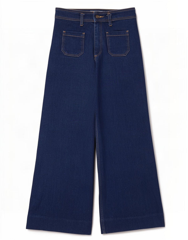 Zara Γυναικείο τζιν ψηλόμεσο φαρδύ πόδι EU 38 Small W28 L27 Μπλε βαμβακερό