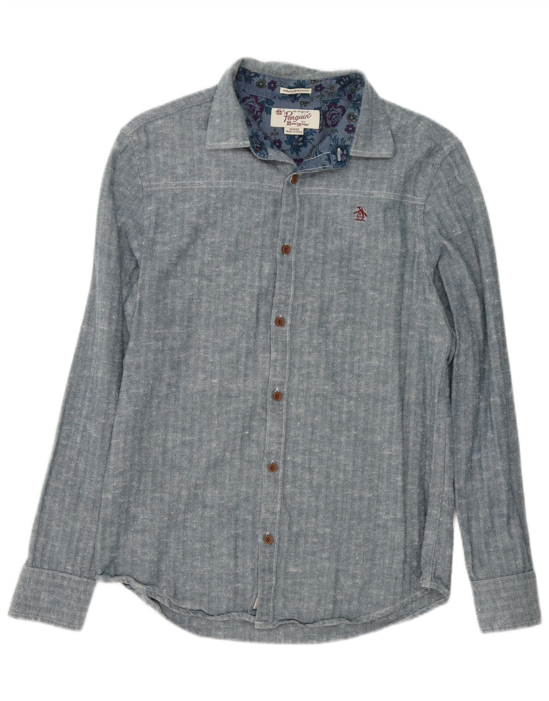 Ανδρικό πουκάμισο Penguin Heritage Slim Fit, Βαμβακερό μεσαίο μπλε ψαροκόκαλο