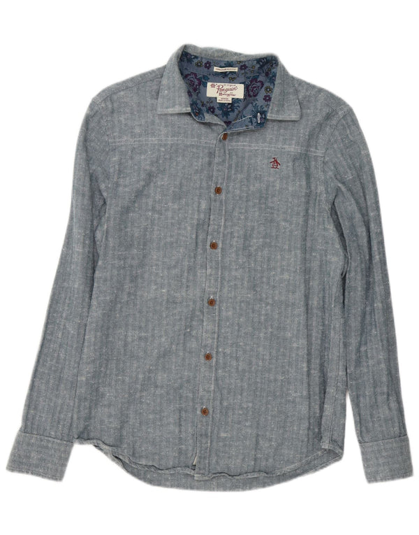 Ανδρικό πουκάμισο Penguin Heritage Slim Fit, Βαμβακερό μεσαίο μπλε ψαροκόκαλο