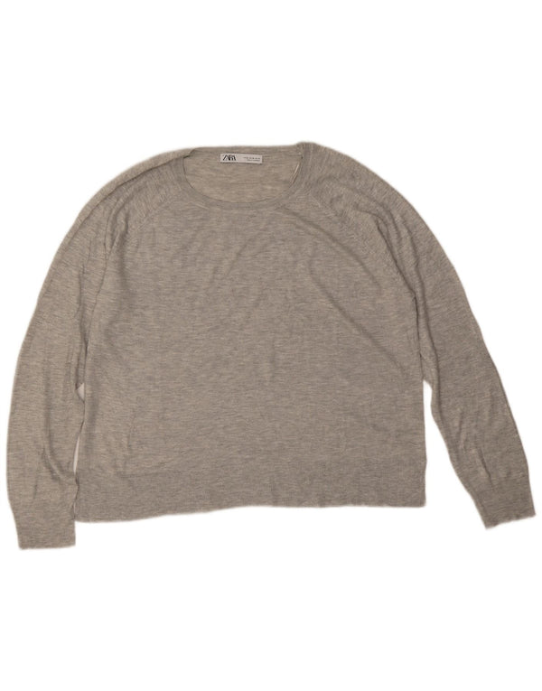 Zara Γυναικείο πουλόβερ με λαιμόκοψη UK 18 XL γκρι βισκόζη