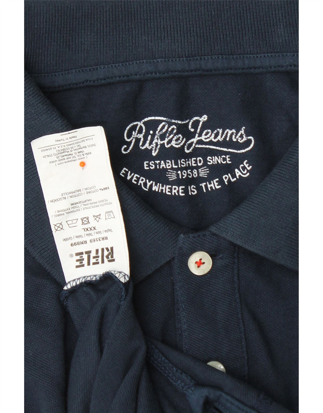 RIFLE Mens Polo Shirt 3XL Navy Blue Cotton Vintage Rifle and Second-Hand Rifle from Messina Hembry 