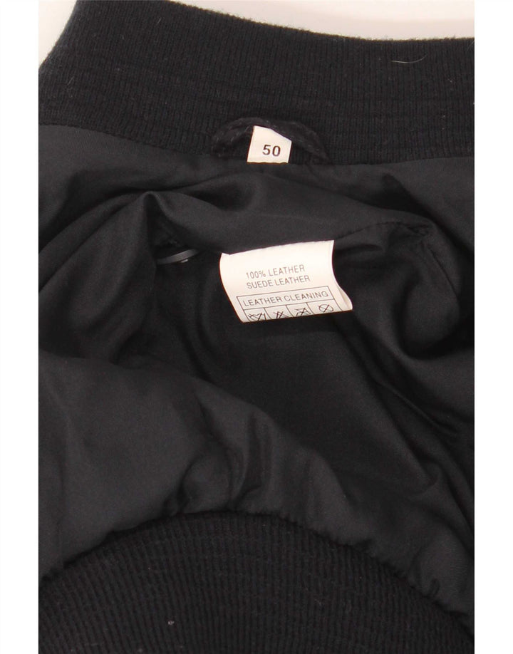 Vintage Ανδρικό Suede Bomber Jacket IT 50 Large Navy Blue Leather