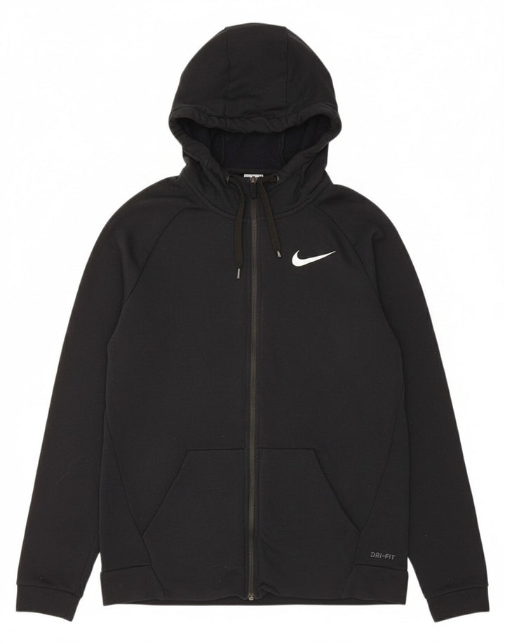 NIKE Womens Dri Fit Zip Hoodie Sweater UK 14 Medium Black Polyester