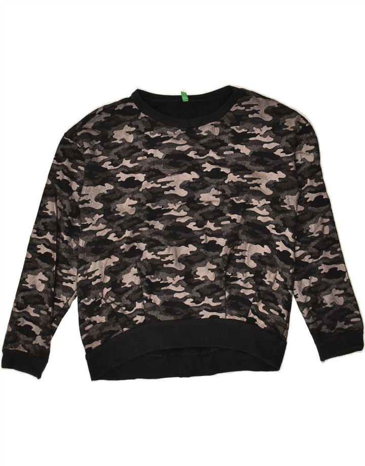 BENETTON Boys Sweatshirt Jumper 10-11 Years XL Black Camouflage Cotton | Vintage Benetton | Thrift | Second-Hand Benetton | Used Clothing | Messina Hembry 