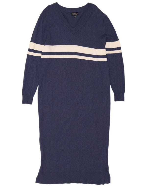 Topshop γυναικείο υπερμεγέθη φόρεμα UK 10 Small Navy Blue ριγέ βισκόζη
