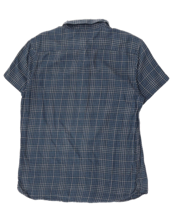 Wrangler Mens Short Sleeve Slim Shirt 2XL Navy Blue Check Cotton