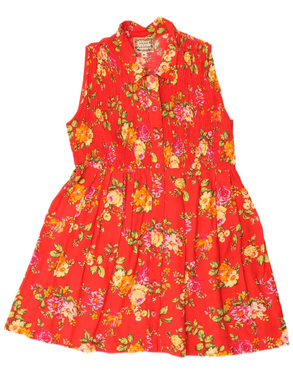 VINTAGE Womens Sleeveless A-Line Dress UK 12 Medium Red Floral