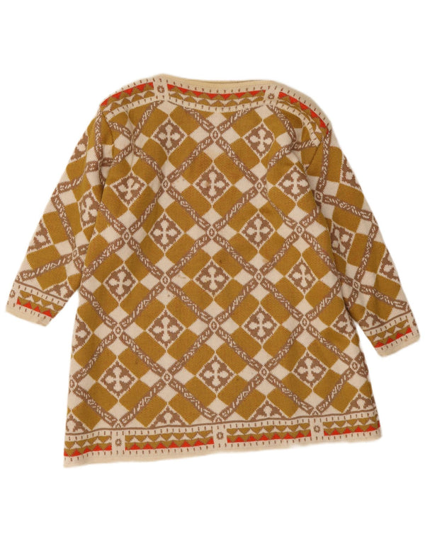 Vintage γυναικείο μακρυμάνικο φόρεμα UK 12 Medium Khaki Geometric