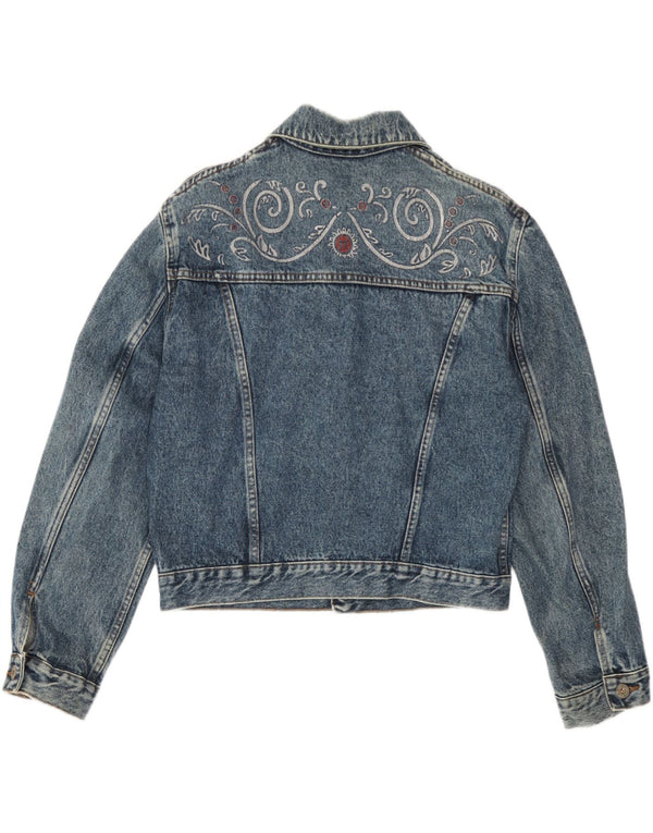 Vintage Γυναικείο Crop Τζιν Μπουφάν UK 14 Large Blue Paisley