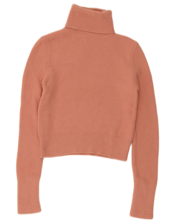 Zara γυναικείο πουλόβερ με ρολό λαιμόκοψη UK 8 Small Pink Nylon