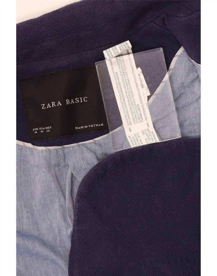 Zara Γυναικείο Μπουφάν Blazer Crop 1 Button UK 12 Medium Navy Blue Cotton