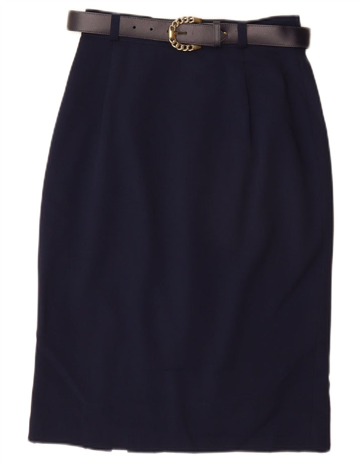 VINTAGE Γυναικεία Pencil Φούστα UK 10 Small W26 Navy Blue Polyester