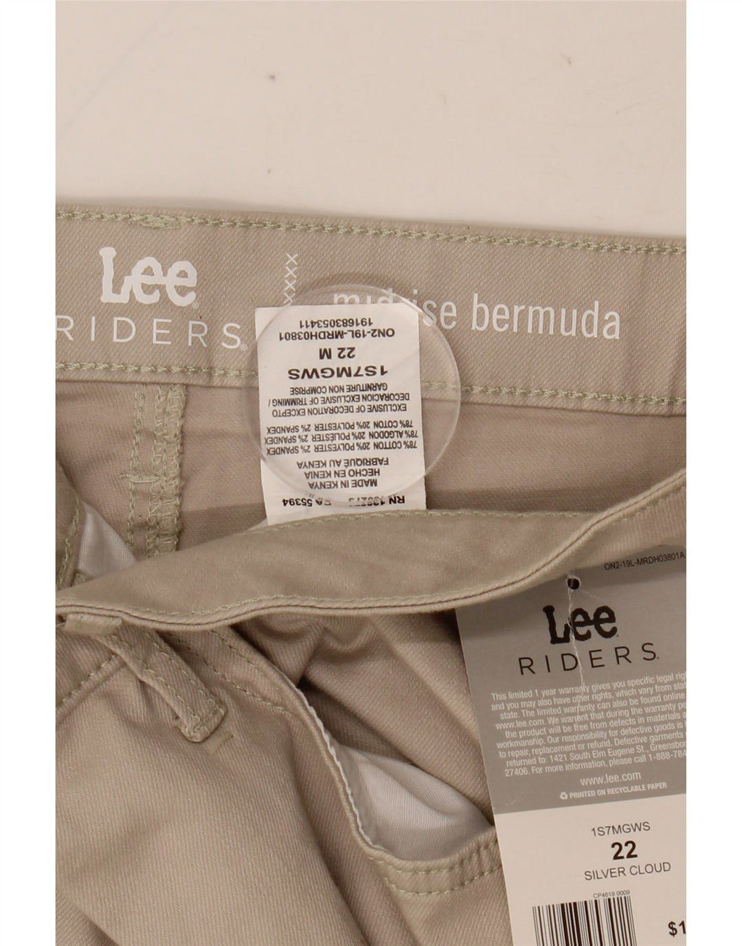 LEE Womens Riders Ψηλόμεσο Σορτς Βερμούδα US 22 3XL W44 Μπεζ βαμβακερό