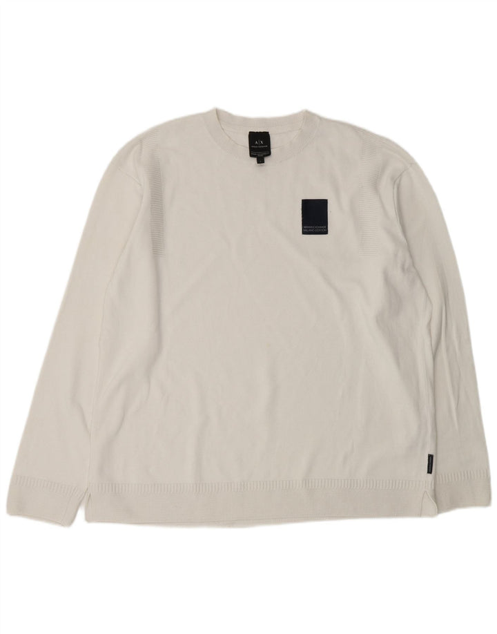 ARMANI EXCHANGE Ανδρικό πουλόβερ με λαιμόκοψη μεγάλο λευκό βαμβακερό