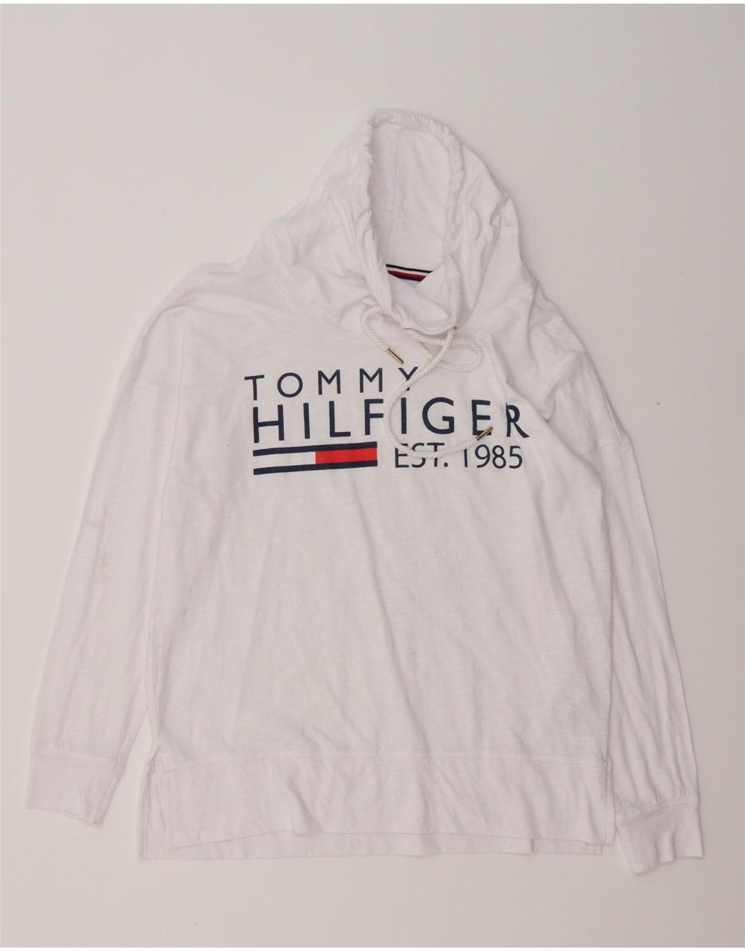 TOMMY HILFIGER Γυναικείο υπερμεγέθη γραφικό μακρυμάνικο UK 10 Small White