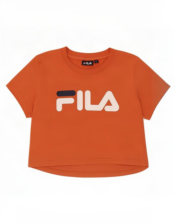 Fila Womens Crop Graphic T-Shirt Top UK 14 Large Orange Cotton
