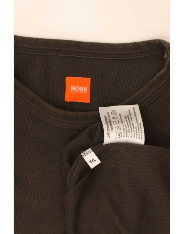 Ανδρικό μπλουζάκι Hugo Boss μακρυμάνικο 2XL από βαμβακερό χακί