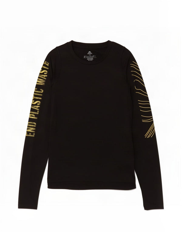 Adidas Womens Graphic Top Long Sleeve UK 8/10 Small Black Polyester