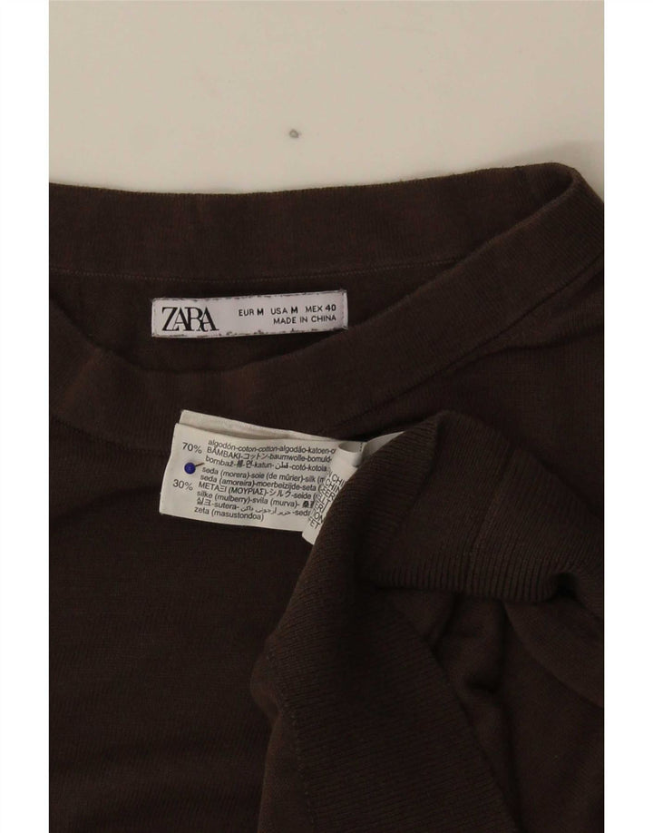 Zara Γυναικείο πουλόβερ με λαιμόκοψη UK 14 Βαμβακερό μεσαίο καφέ