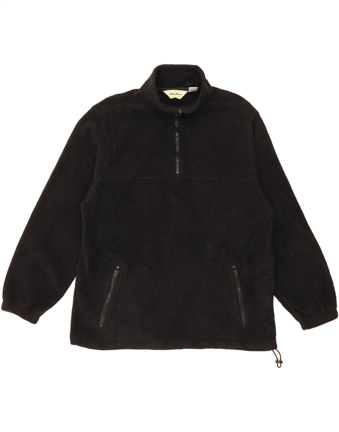 EDDIE BAUER Mens Zip Neck Fleece Jumper Medium Black Polyester Vintage Eddie Bauer and Second-Hand Eddie Bauer from Messina Hembry 