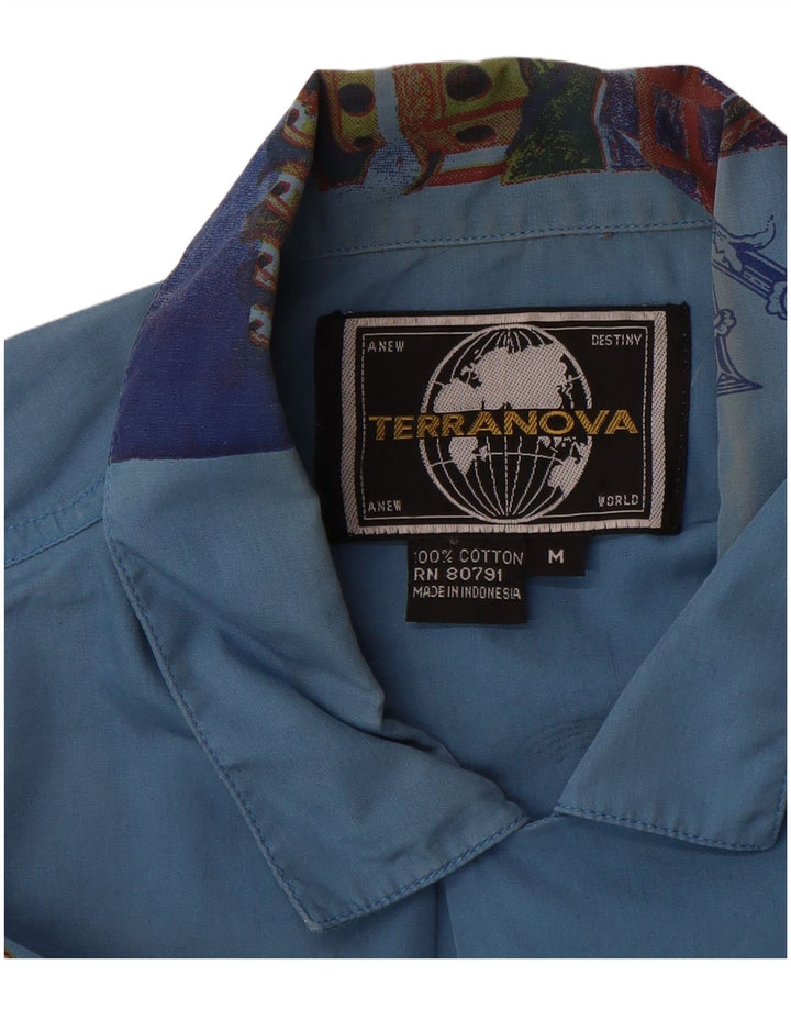 Ανδρικό κοντομάνικο γραφικό πουκάμισο TERRANOVA Βαμβακερό μεσαίο μπλε συνονθύλευμα