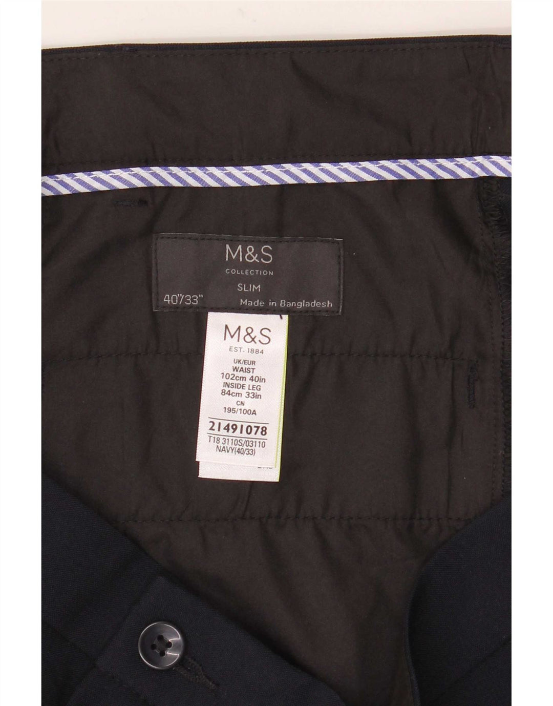 Ανδρικό παντελόνι Chino Marks & Spencer W40 L33 Navy Blue Polyester