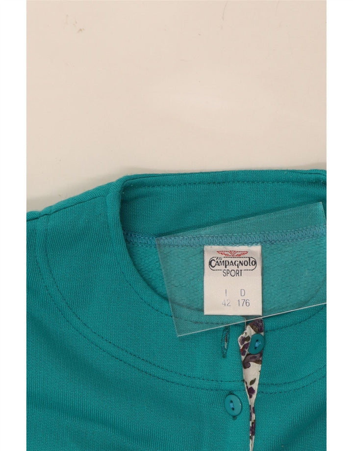 CAMPAGNOLO Womens Graphic Sweatshirt Jumper IT 42 Medium Turquoise Cotton Vintage Campagnolo and Second-Hand Campagnolo from Messina Hembry 