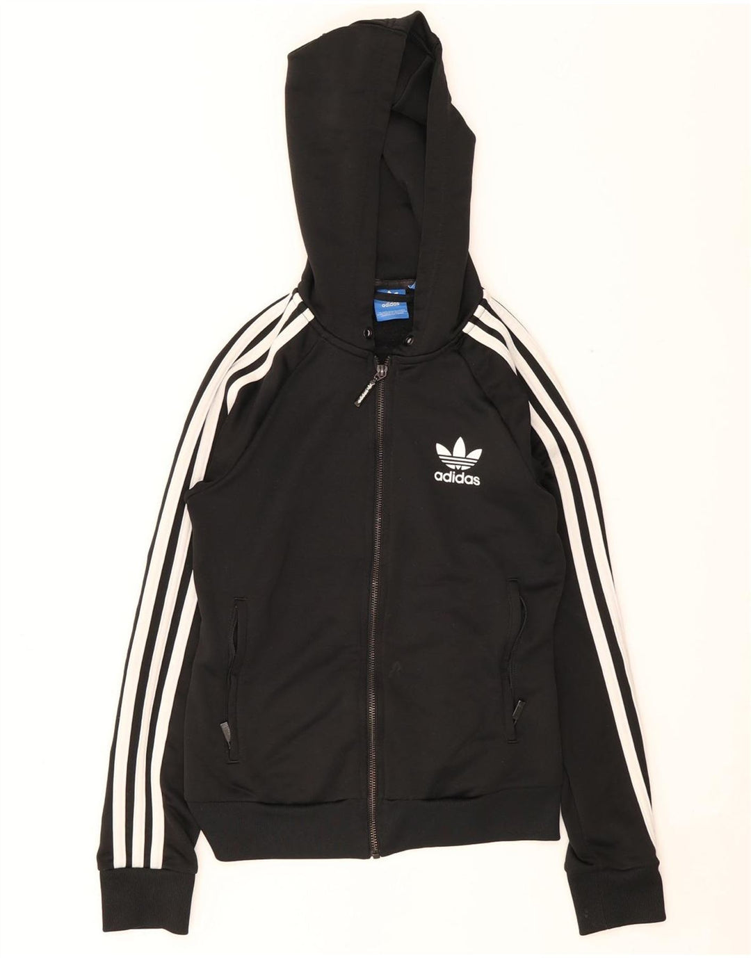 Γυναικείο πουλόβερ με κουκούλα με φερμουάρ Adidas UK 8 μικρό μαύρο πολυεστέρα