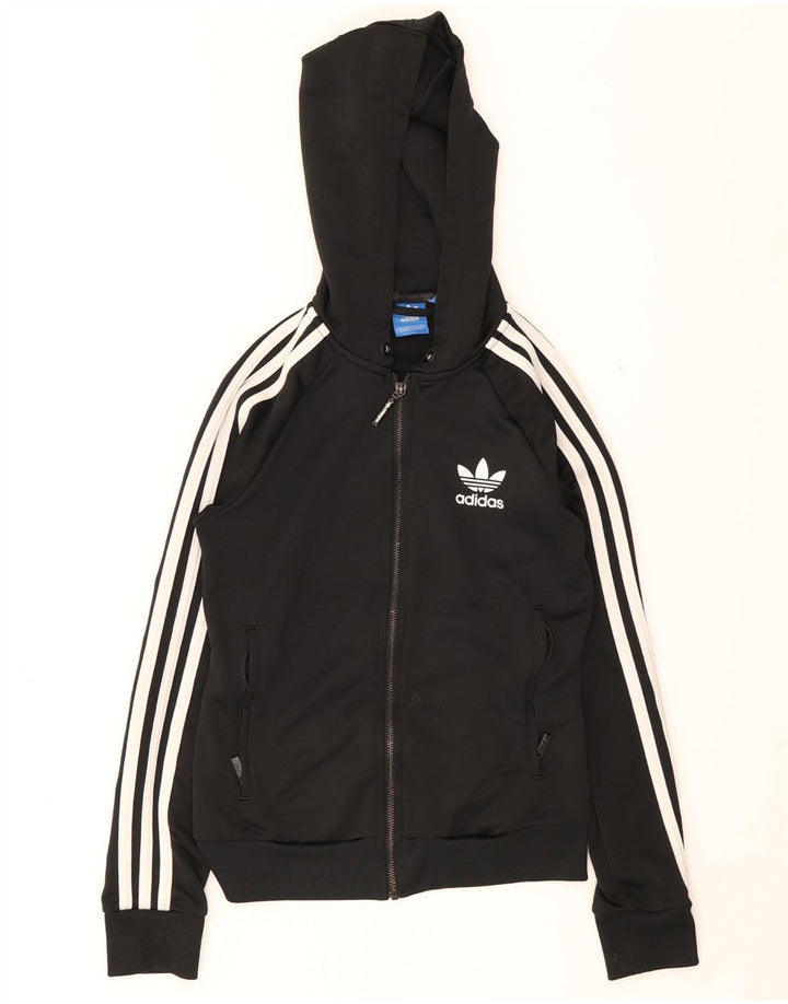 Γυναικείο πουλόβερ με κουκούλα με φερμουάρ Adidas UK 8 μικρό μαύρο πολυεστέρα