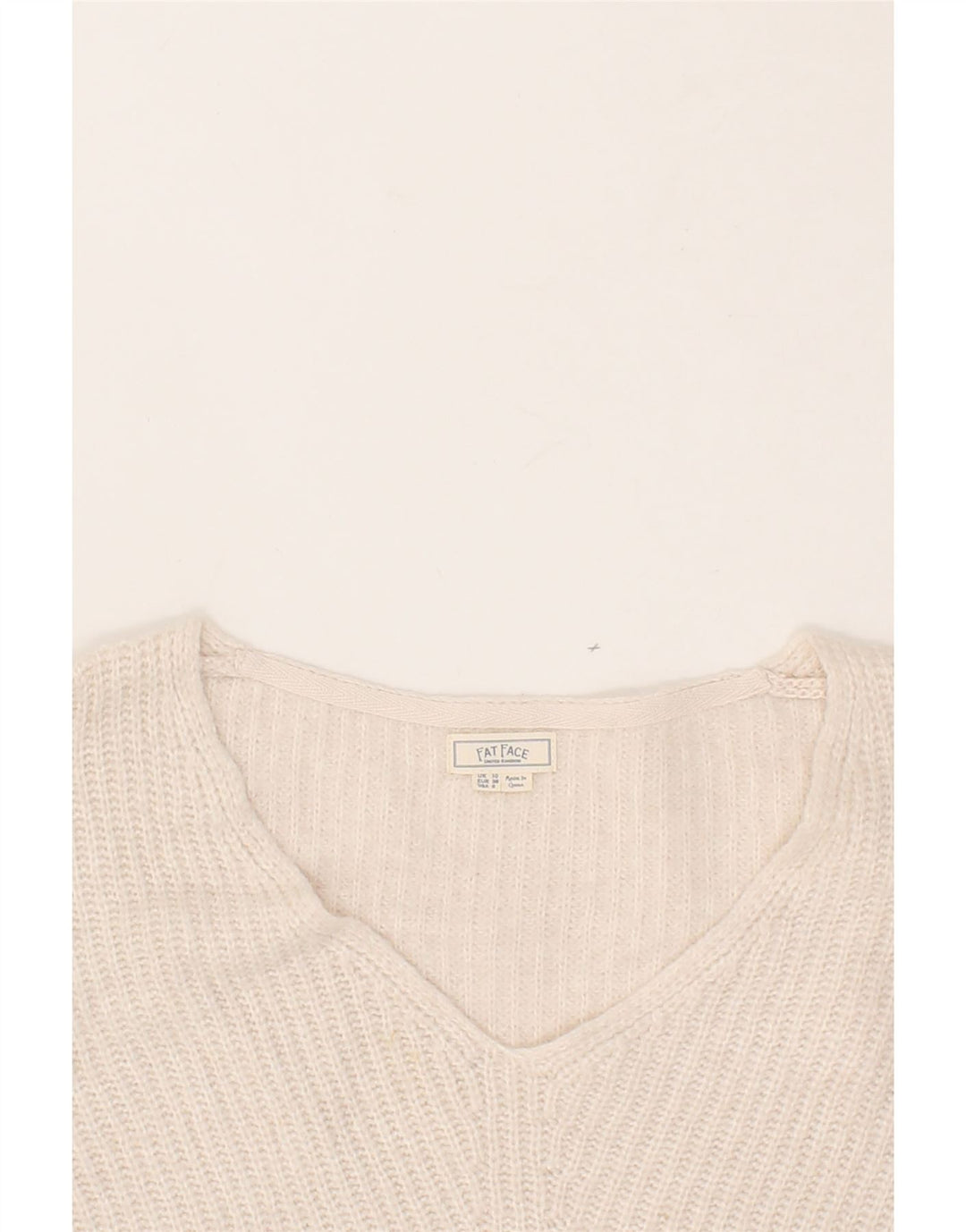 FAT FACE Womens V-Neck Jumper Sweater UK 10 Small White Nylon Vintage Fat Face and Second-Hand Fat Face from Messina Hembry 