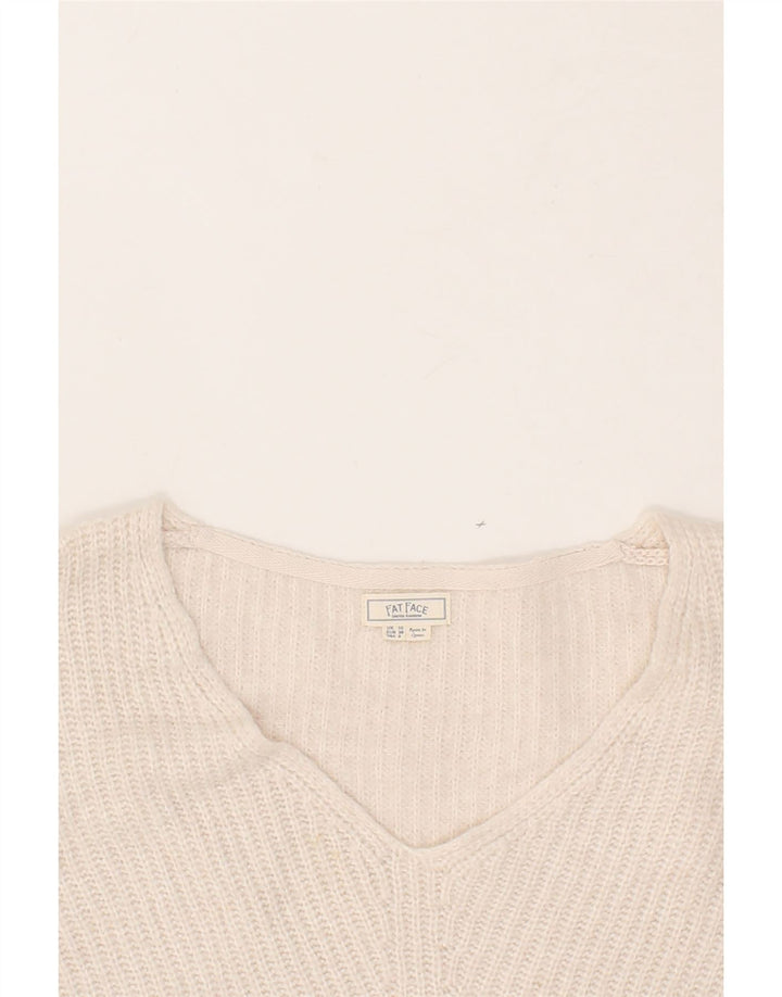 FAT FACE Womens V-Neck Jumper Sweater UK 10 Small White Nylon Vintage Fat Face and Second-Hand Fat Face from Messina Hembry 