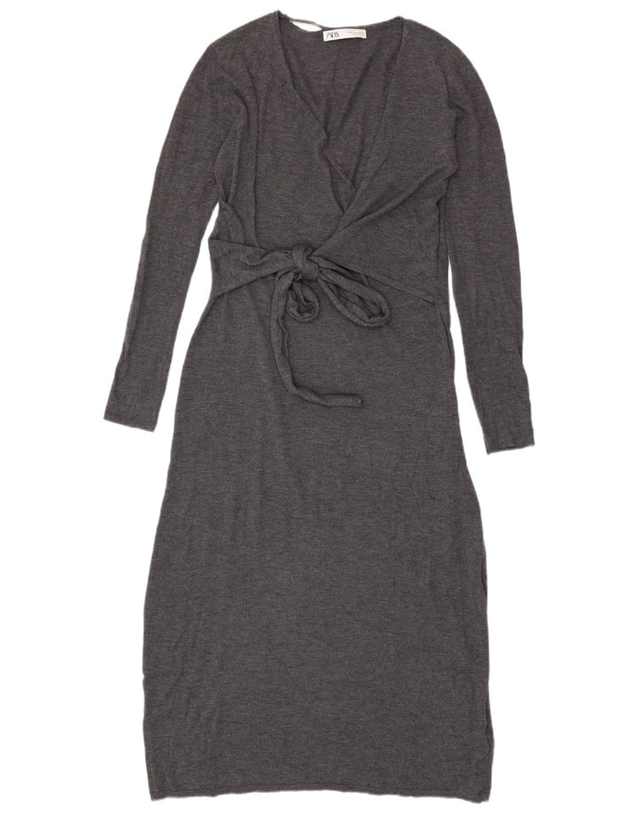 Γυναικείο μακρυμάνικο φόρεμα Zara UK 10 Small Grey Polyester