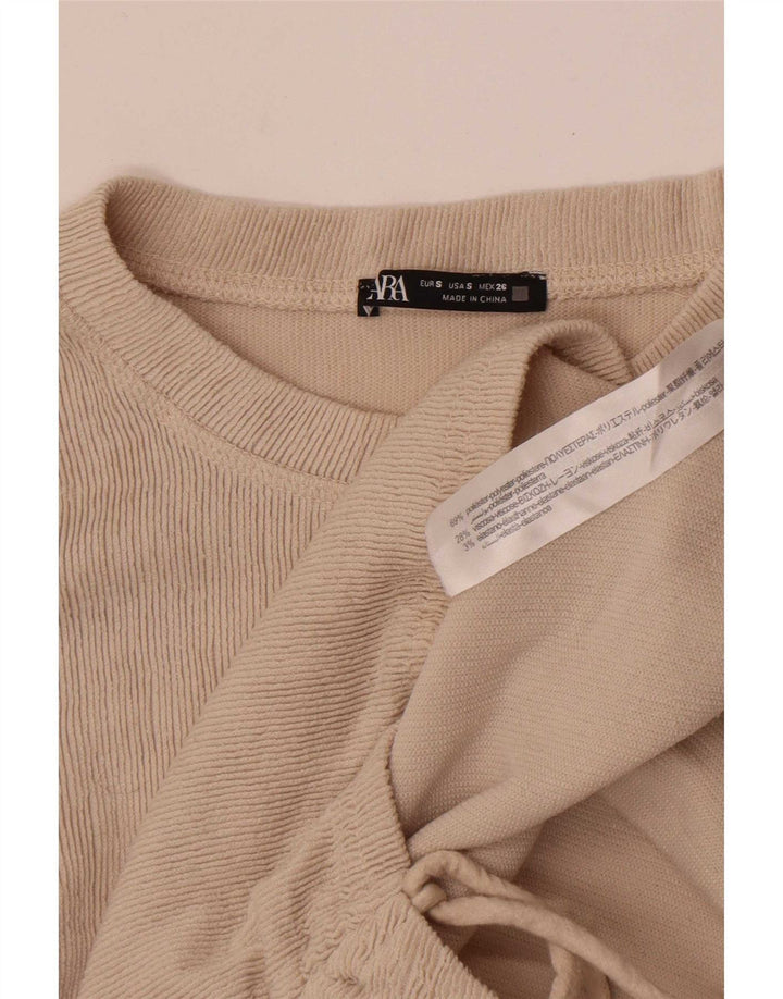 Zara Γυναικείο τοπ μακρυμάνικο UK 10 Small Beige Polyester