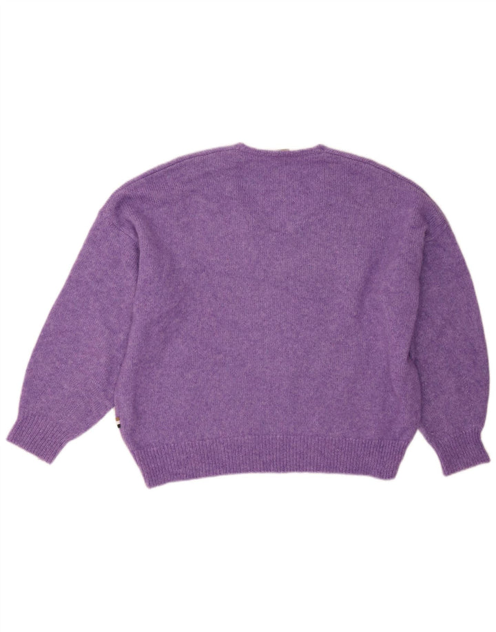 HUGO BOSS Womens Oversized V-Neck Jumper Sweater UK 14 Medium Purple