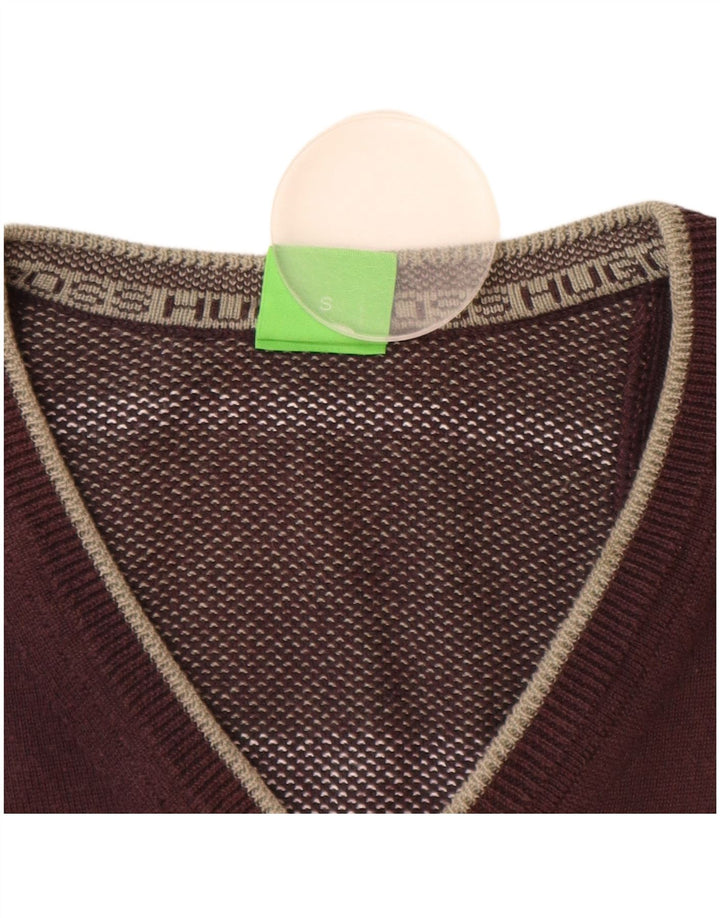 Ανδρικό πουλόβερ HUGO BOSS με V λαιμόκοψη, μικρό καφέ βαμβακερό