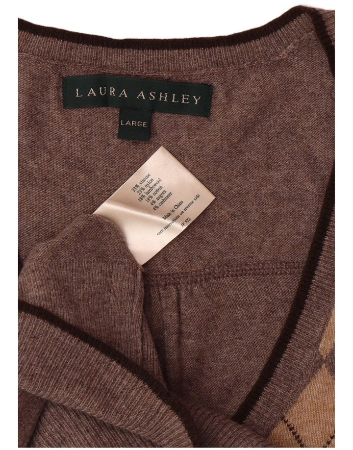 LAURA ASHLEY Γυναικείο γιλέκο Tank Top UK 14 Large Brown Argyle/Diamond Viscose
