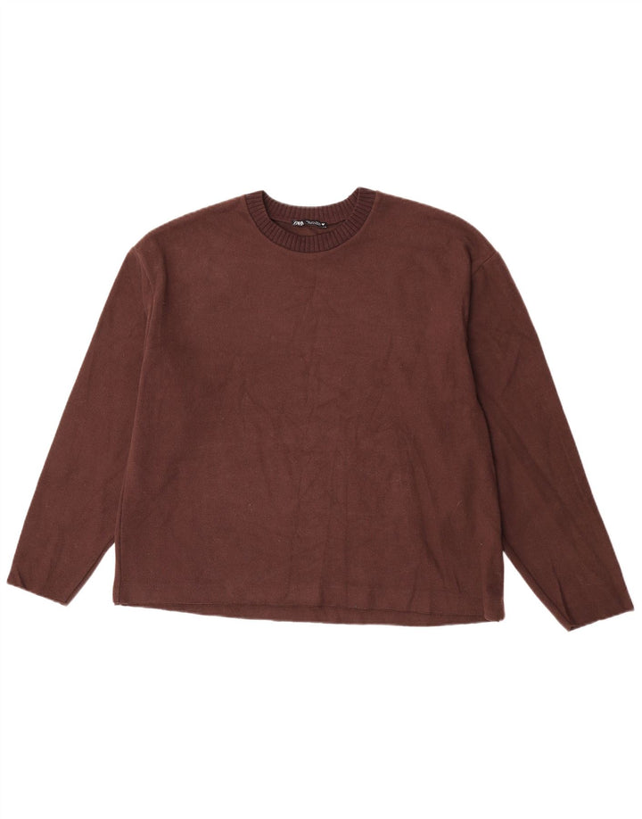 Zara Γυναικείο πουλόβερ με λαιμόκαυστο UK 16 Large Brown Polyester