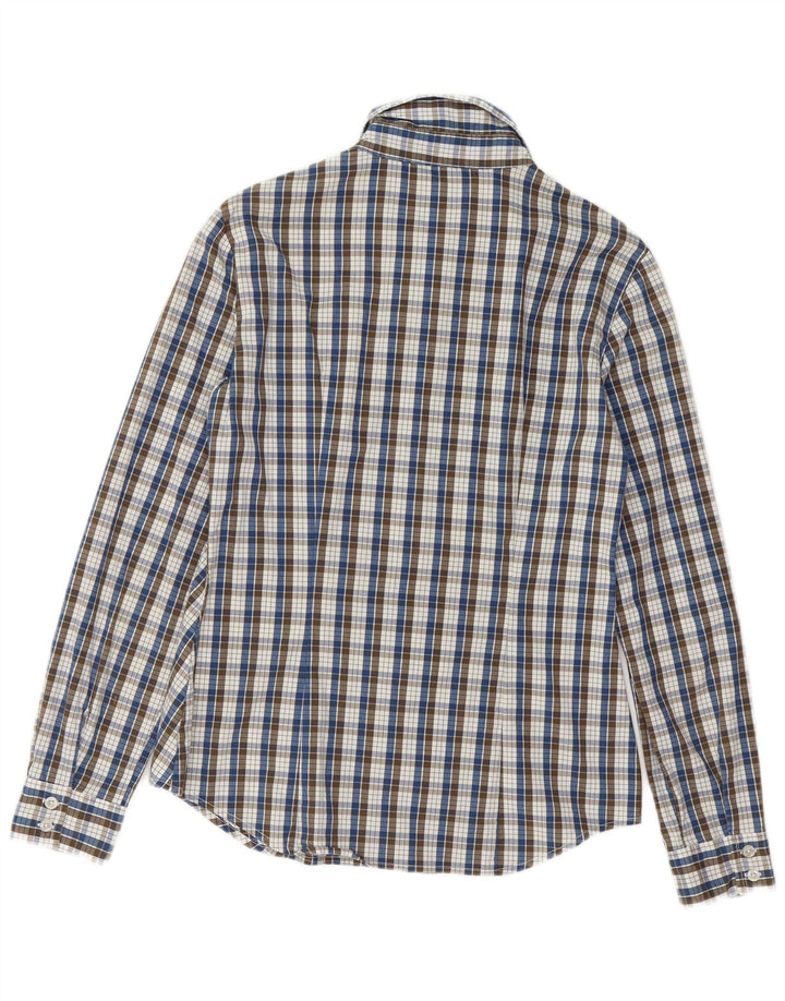 BENETTON Womens Shirt UK 14 Medium Navy Blue Check Cotton